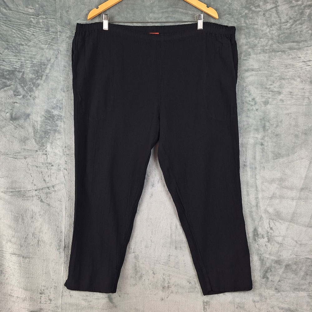 Oh My Gauze Pants L/XL Black Pull On Boho Lagenlook Beach Coastal Crop High Rise - Picture 1 of 9